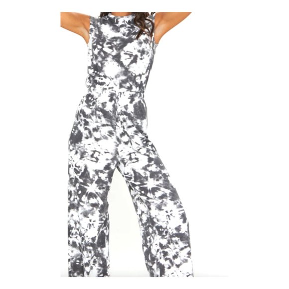 BLACK TIE DYE HIGH NECK SWEAT JUMPSUIT - Picture 5 of 5